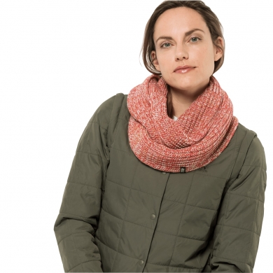 Jack Wolfskin Knitted Tube Scarf (Neck Scarf) Snow Flurry Loop Coral Red